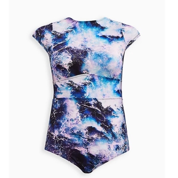 Torrid ACTIVE SWIM SCOOP BACK ONE-PIECE - OCEAN PRINT BLUE - Picture 5 of 11